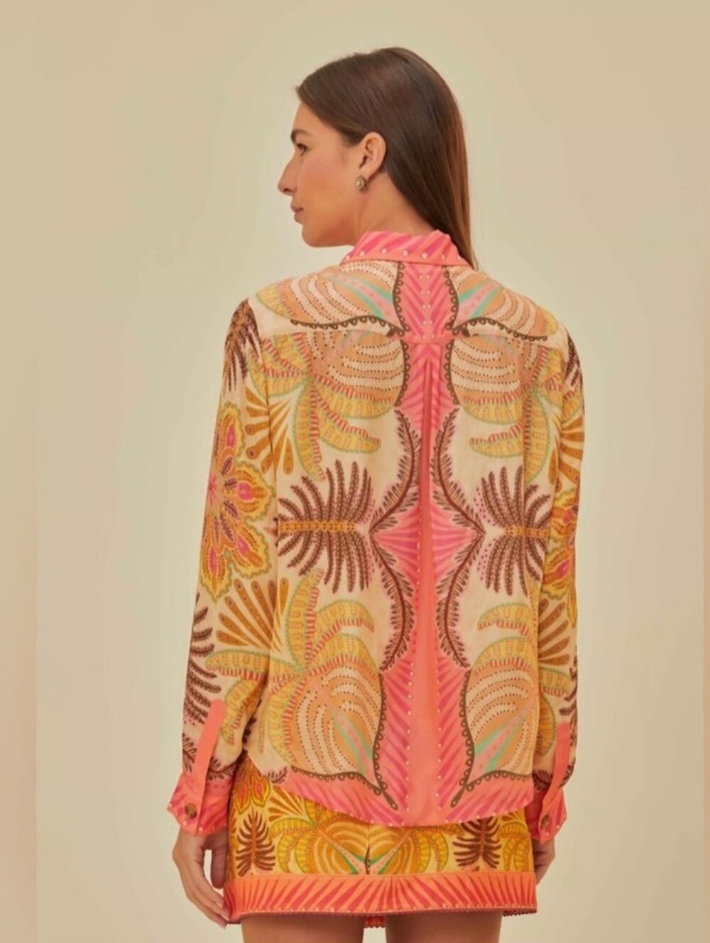 FARM Rio Women's Pink Sand Palm Scarf Shirt. Size S - Picture 3 of 7